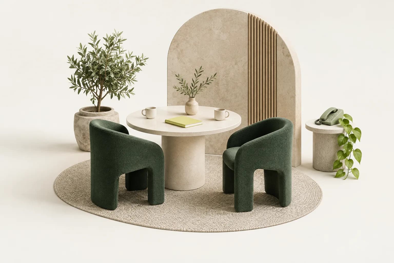 A welcoming consultation table with two chairs and a notebook.